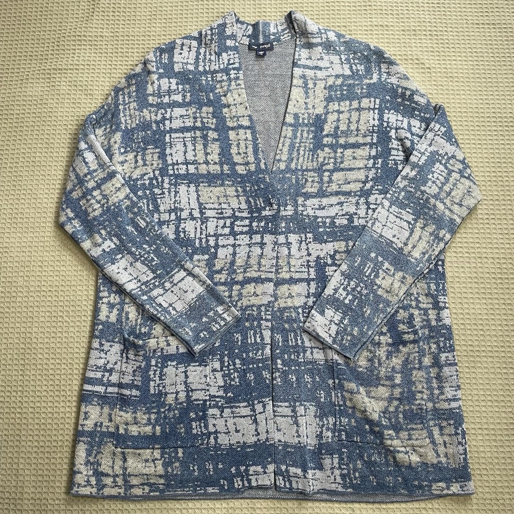 J.Jill PureJill Indigo Cardigan Sweater XS Womens Blue Pattern One Snap Pockets